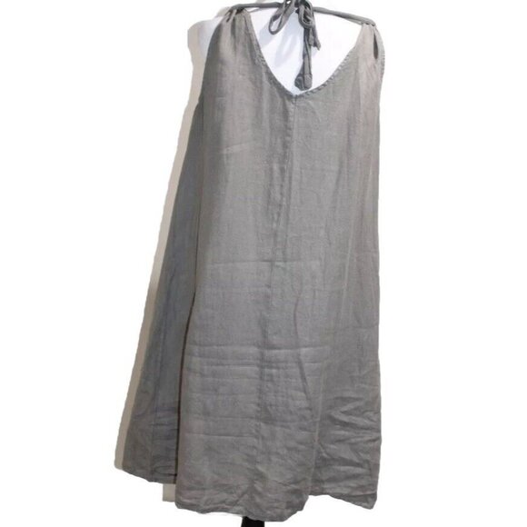 Cartoon Germany Women's Linen Dress Tie Neck Pullover Sleeveless Midi Khaki M - Picture 4 of 7